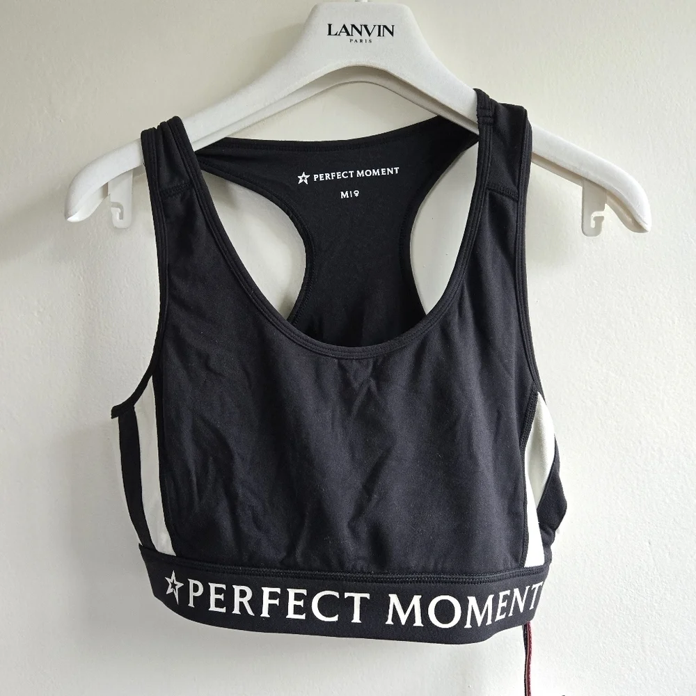 New Perfect Moment Stripes Stars Black/White Sports Bra Medium NWT